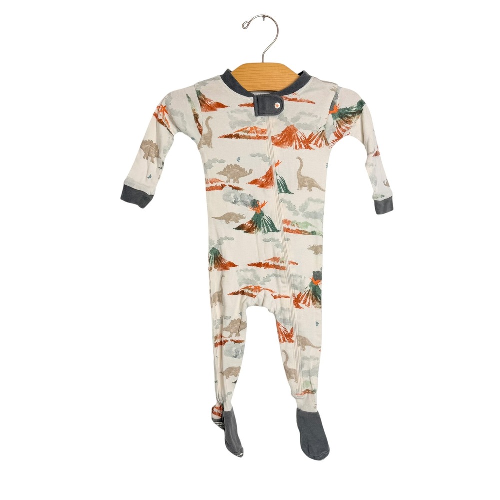 Burt's Bees Baby Dinosaur Volcano Organic Cotton Zip Front Footed Sleeper 3-6M